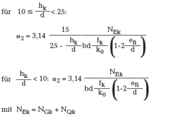 Bestimmung des Ausnutzungsfaktor α2, bei einer Bemessung von Mauerwerk nach dem semiprobabilistischen Sicherheitskonzept, wenn α2 ≤ 1,0 ist.