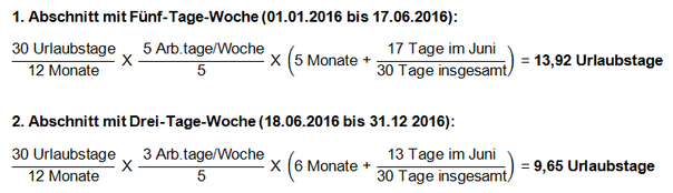 Verringerung innerhalb eines Monats: Berechnung Urlaubsabschnitte