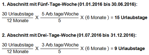 Verringerung zum Ersten eines Monats: Berechnung Urlaubsabschnitte