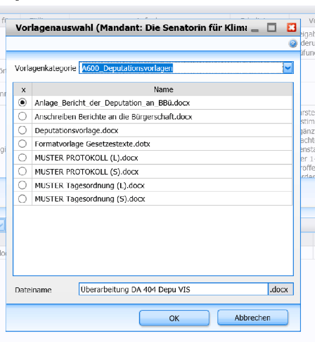 Beschreibung: Die Abbildung zeigt eine Vorlagenauswahl mehrerer Mustervorlagen.